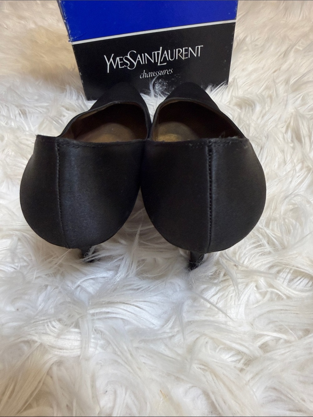 VINTAGE, Yves Saint Laurent Black Satin Pointed-Toe Kitten Heel Pumps Sz 9 - Picture 4 of 13